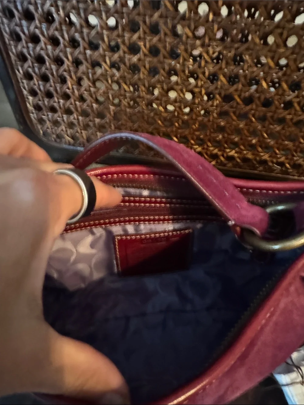 Coach Plum Suede mini hobo Bag with Brass Hardware